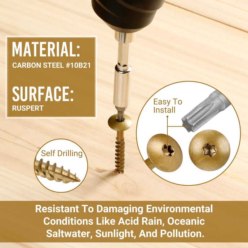 Yaocom 120 Pcs 1/4 x 2 Inches Deck Screws Star Drive Construction Lag Screws 2lbs Ceramic Coated Bronze Rust Resistant for Outdoor Wood Fence Projects Stairs - Image 4